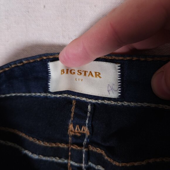 Big Star Liv Blue Jeans Womens 27L Dark Blue Denim Stretch Pants Thick Stitch - Picture 12 of 16